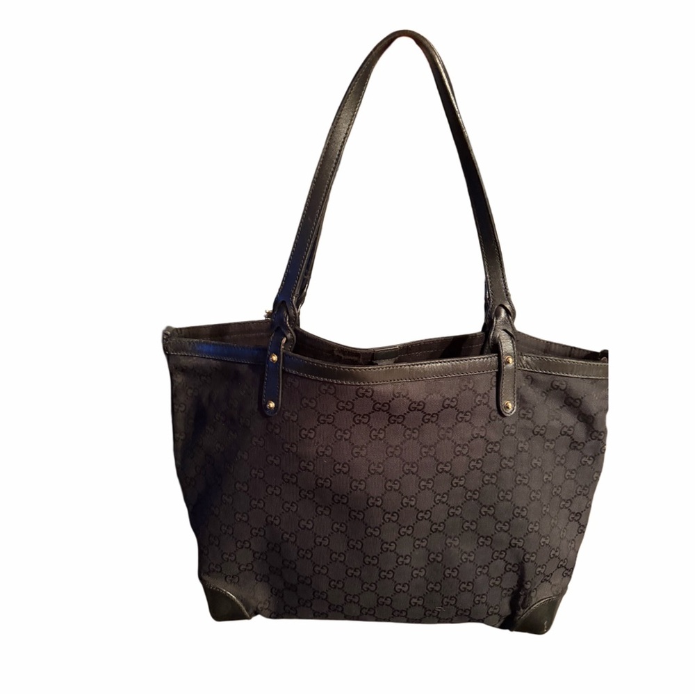 Gucci Black Monogram Tote with Leather Straps